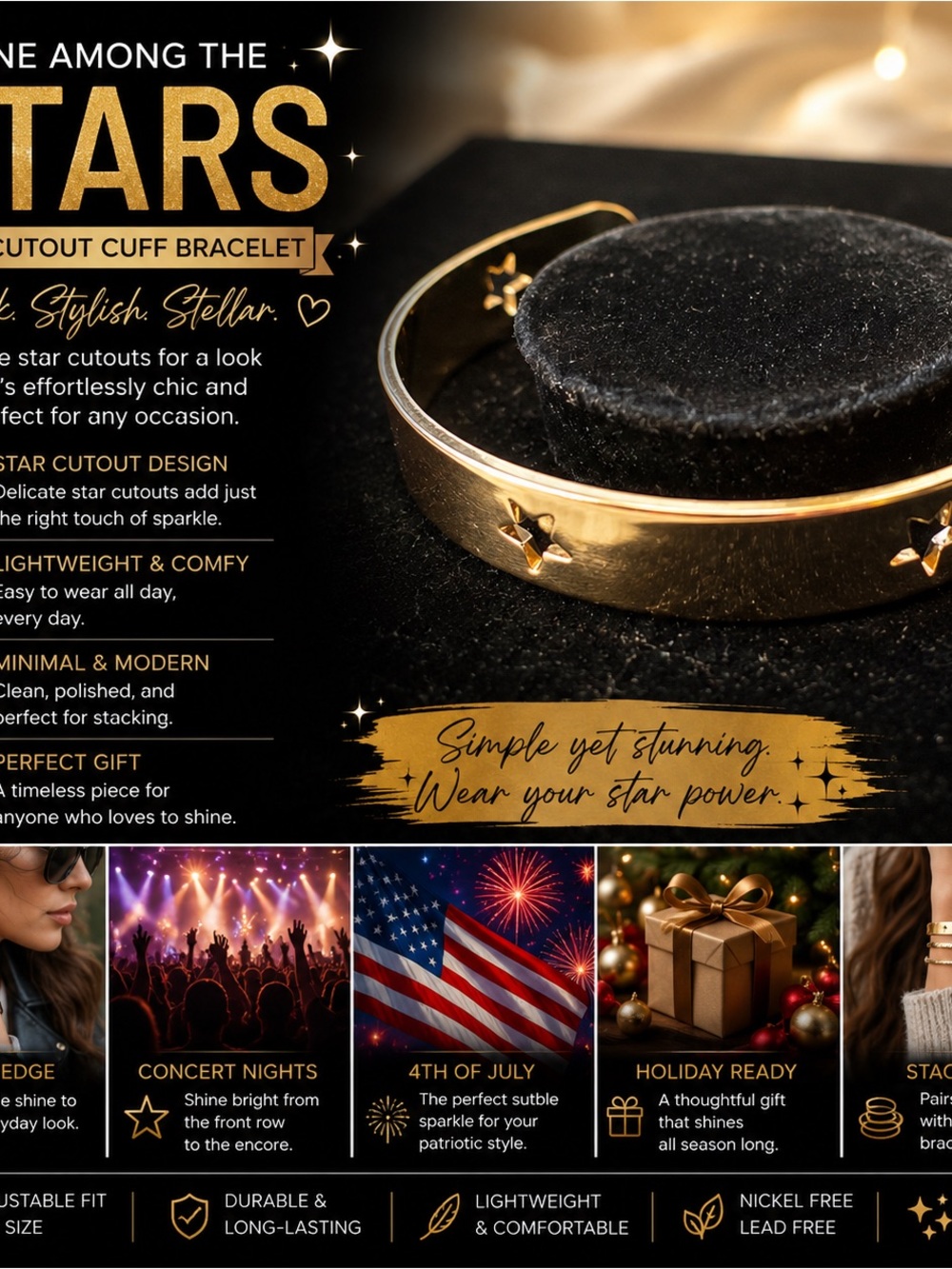 paparazzi Gold Star Cutout Cuff Bracelet